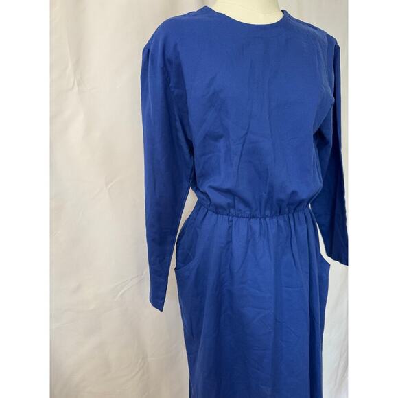 Vintage Royal Blue Midi Dress Made in the USA - Picture 2 of 10